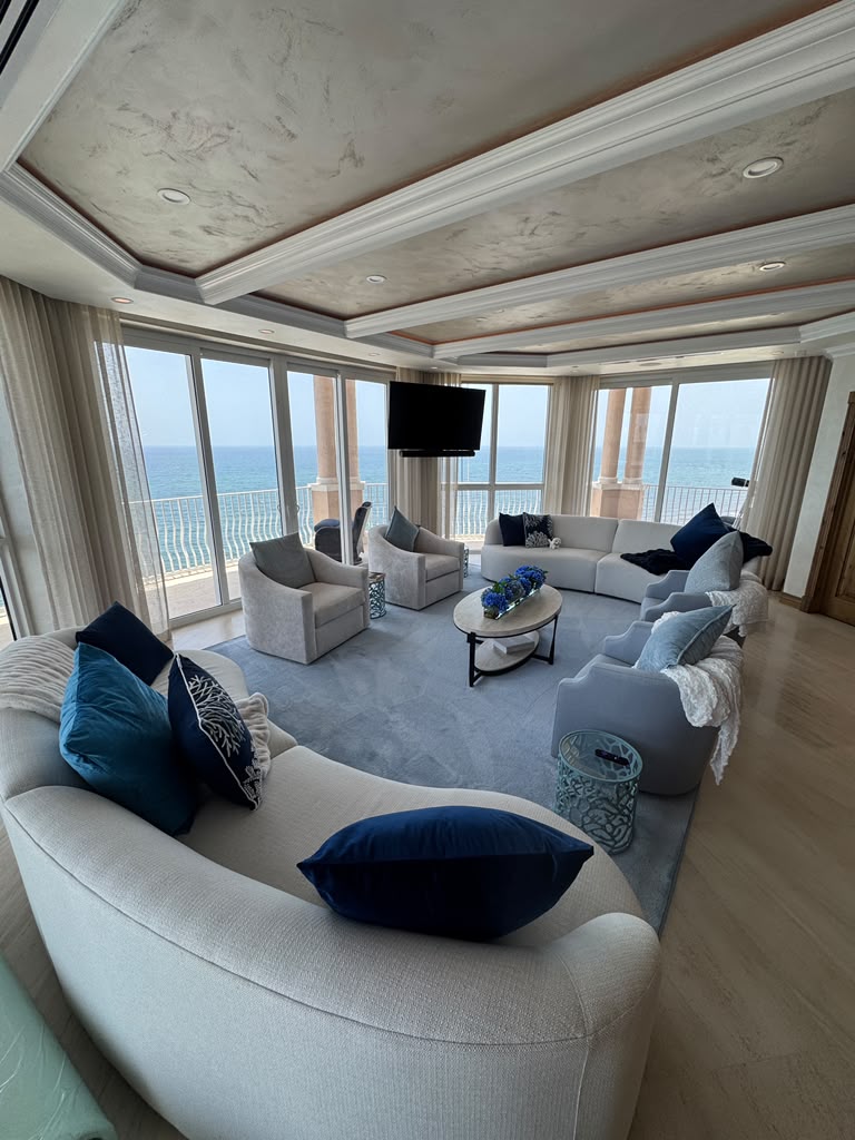 Oceanfront living room after a deep clean
