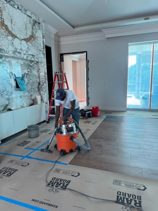GSG crew detailing floors near natural stone finishes